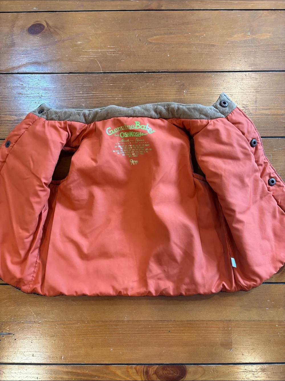 OshKosh B'gosh Baby Navy Puffer Vest with Tan Yoke Boys Size 9 M